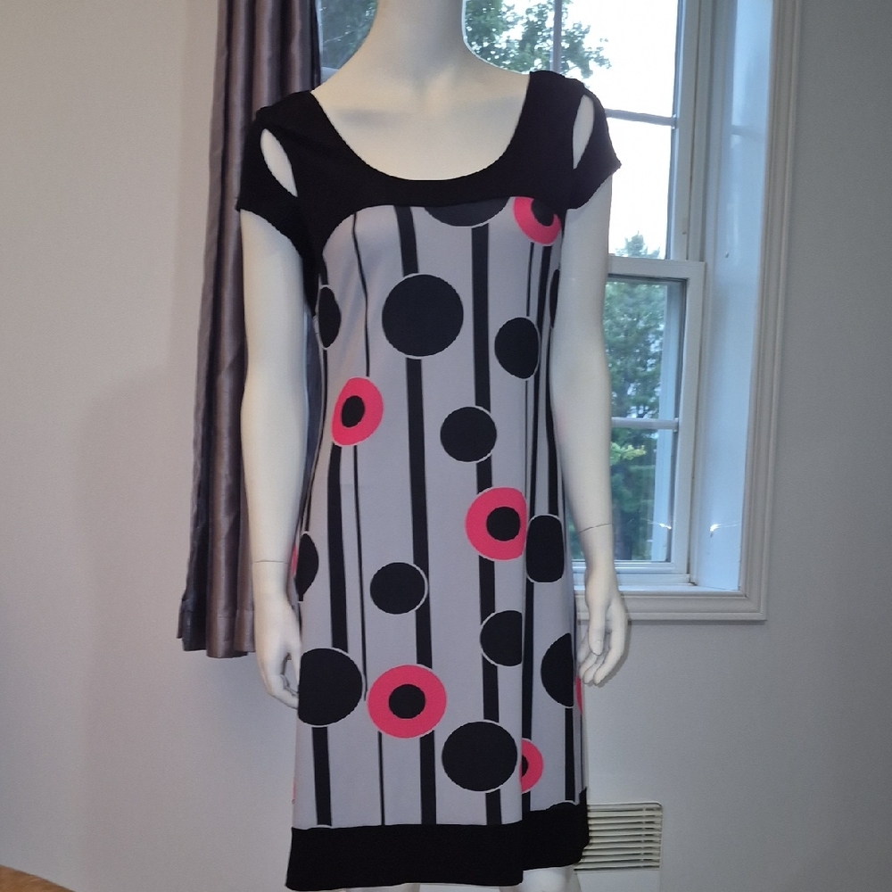 Elegant Black and Pink Polka Dot Mini Dress